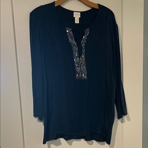 Chico's Dark Blue Tunic with Silver Accents size 2